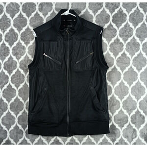 Guess Vest Mens Medium Black Zip Front Mesh Panels Zip Chest Pockets Mock Neck